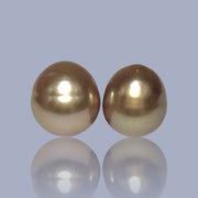 Oval A Pair11.2 x 12.4mm Deep Gold Philippines South Sea Loose Pearls