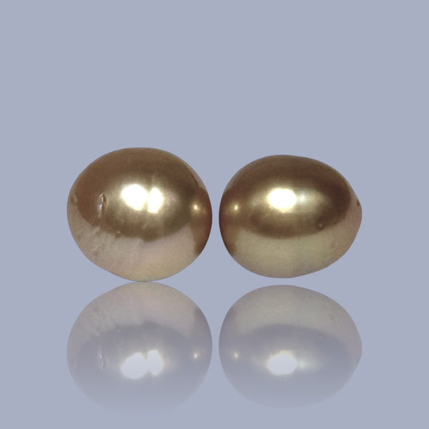 Oval A Pair11.2 x 12.4mm Deep Gold Philippines South Sea Loose Pearls