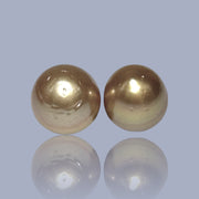 Oval A Pair11.2 x 12.4mm Deep Gold Philippines South Sea Loose Pearls