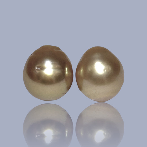 Silky A Pair 11.8 x 13mm Deep Gold Philippines South Sea Loose Pearl