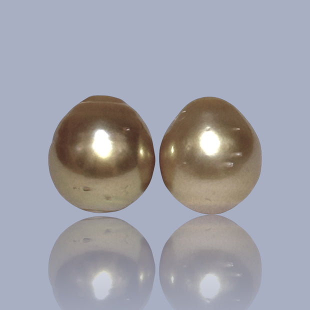 Silky A Pair 11.8 x 13mm Deep Gold Philippines South Sea Loose Pearl