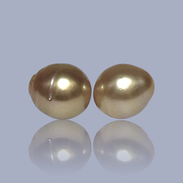 Silky A Pair 11.8 x 13mm Deep Gold Philippines South Sea Loose Pearl