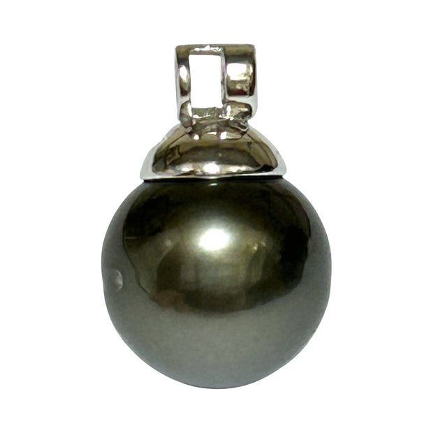 Round 12.4mm Tahitian South Sea Peacock Black Green Pearl Pendant