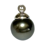 Round 12.4mm Tahitian South Sea Peacock Black Green Pearl Pendant