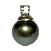 Round 12.4mm Tahitian South Sea Peacock Black Green Pearl Pendant