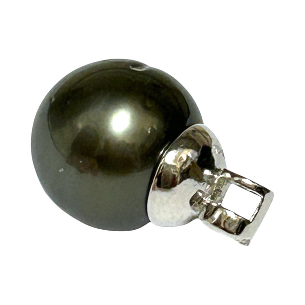 Round 12.4mm Tahitian South Sea Peacock Black Green Pearl Pendant