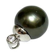 Round 12.4mm Tahitian South Sea Peacock Black Green Pearl Pendant