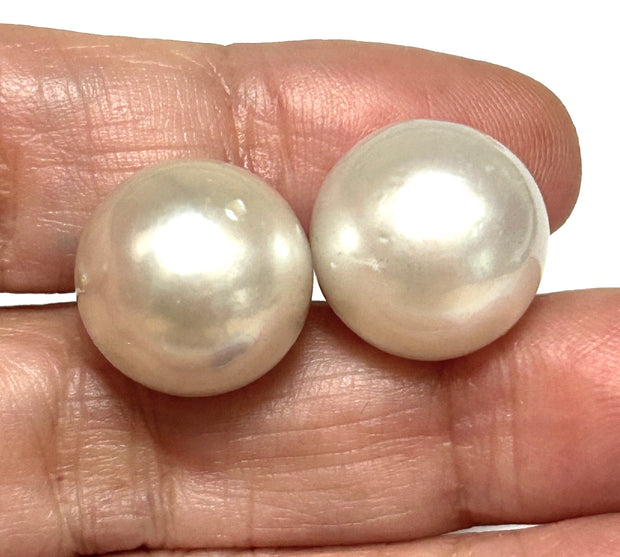 Classic Round 14.3mm Silver White South Sea Pearl Stud Earrings