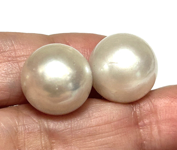 Classic Round 14.3mm Silver White South Sea Pearl Stud Earrings