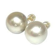 Classic Round 14.3mm Silver White South Sea Pearl Stud Earrings