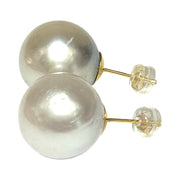 Classic Round 14.3mm Silver White South Sea Pearl Stud Earrings