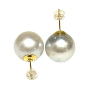 Classic Round 14.3mm Silver White South Sea Pearl Stud Earrings