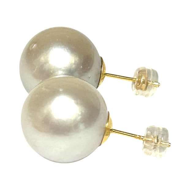 Classic Round 14.3mm Silver White South Sea Pearl Stud Earrings