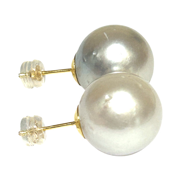 Classic Round 14.3mm Silver White South Sea Pearl Stud Earrings