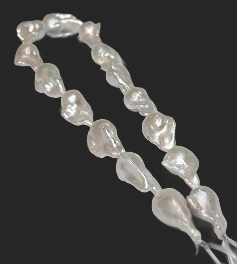 Oval Round 11 - 12.5mm 38 pcs Edison White Cultured Pearl 16" Strand