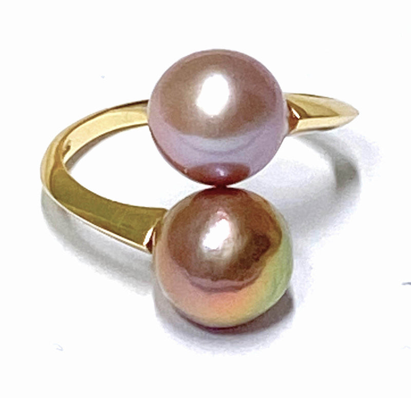 Round 9 - 9.5mm Edison Purple Rose Double Cultured Pearls Ring Size 8