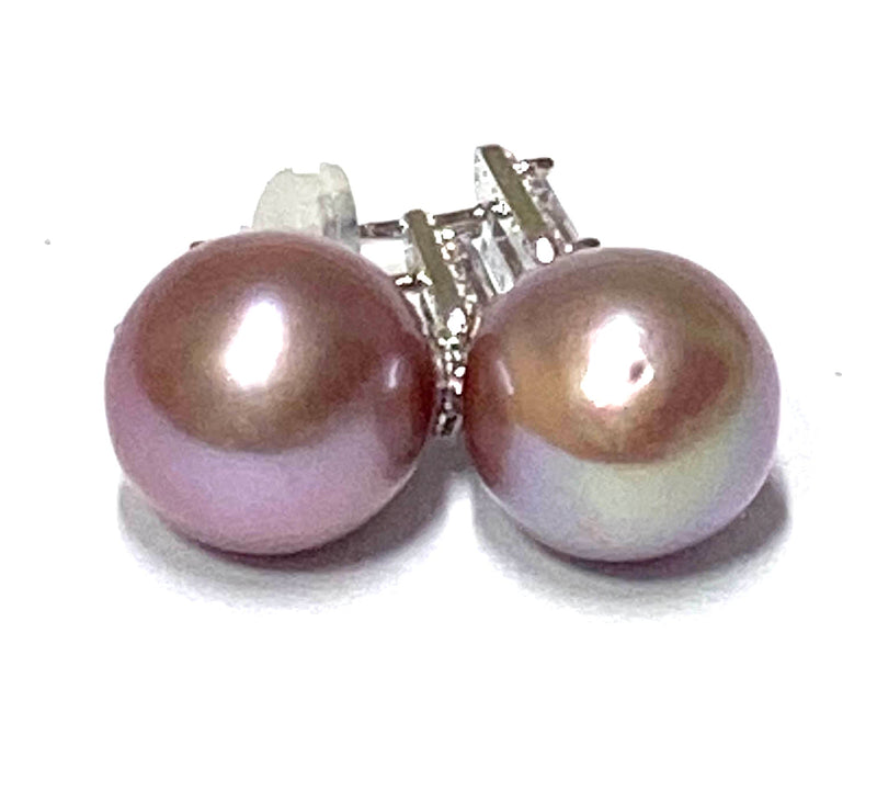 Oval 11 x 11.5mm Natural Lavender Purple Keshi Pearl Dangle Earrings