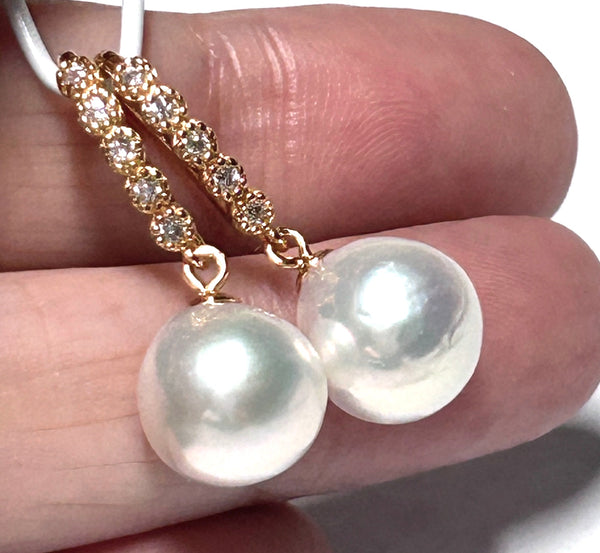 Round 9.7 x 10mm White Edison Cultured Pearl Dangle Hook Earrings