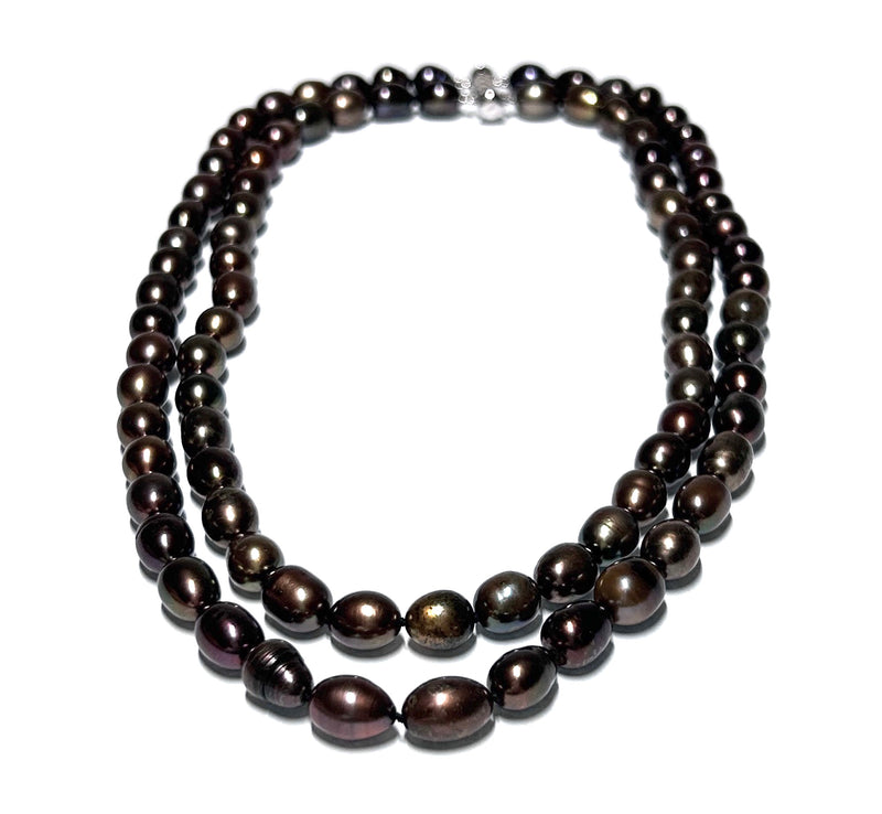 Handmade 8 x 9mm Copper Brown Oval Pearl Double Strand Necklace