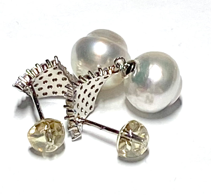 Baroque 9.5 x 9.3mm South Sea White Cultured Pearl Dangle Earrings