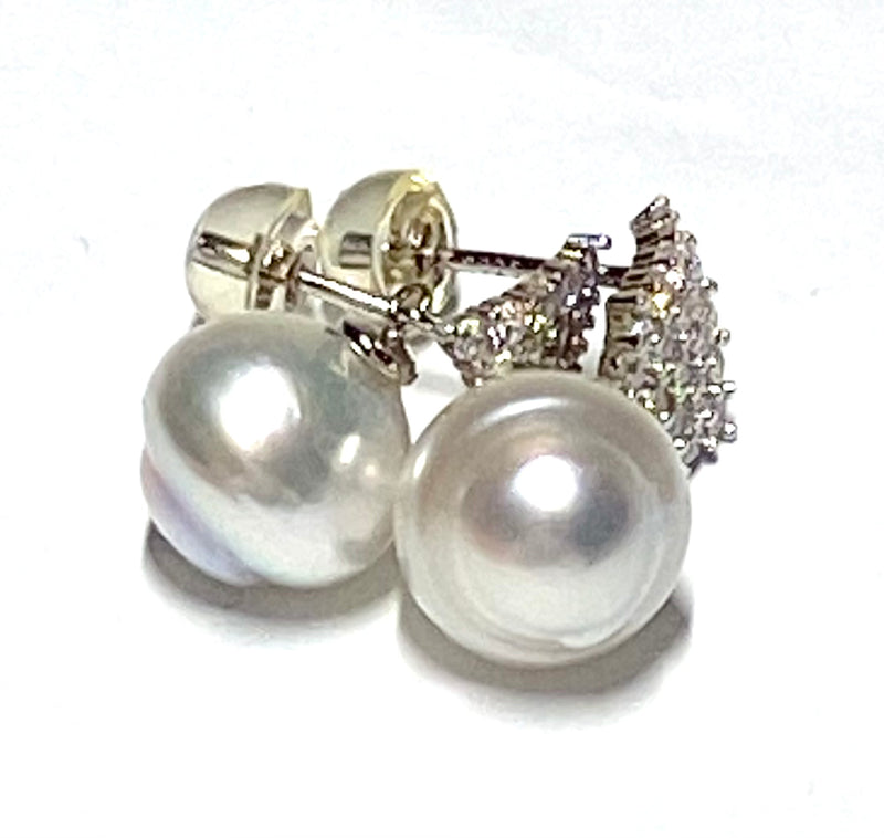 Baroque 9.5 x 9.3mm South Sea White Cultured Pearl Dangle Earrings