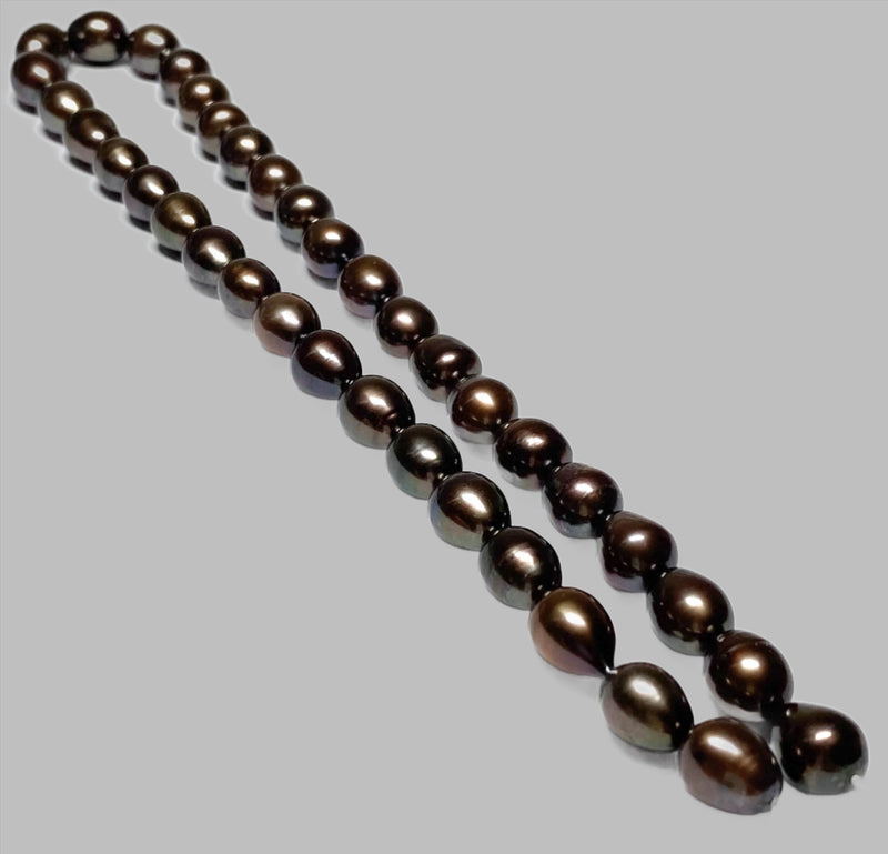 Massive Black Brown 8.5 x 10mm Cultured FW Oval Pearl 16" Strand