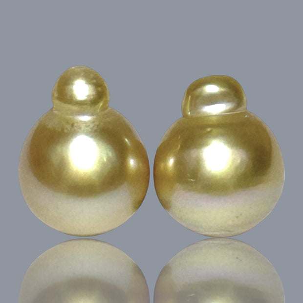 Huge A Pair 13.2 x 16mm 36.2 Carats Deep Gold South Sea Loose Pearl