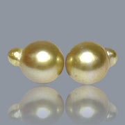 Huge A Pair 13.2 x 16mm 36.2 Carats Deep Gold South Sea Loose Pearl