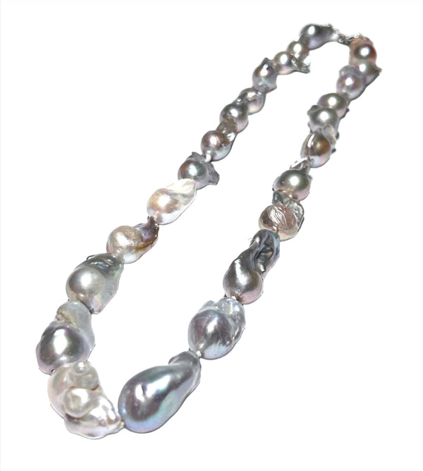Baroque 12.4 - 28.6mm 24 pcs Keshi Silver Gray Blue Pearl 22" Necklace