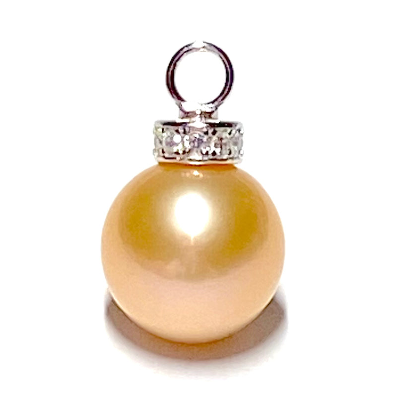 Stunning 12.1mm Edison Peach Gold Round Cultured 5A Luster Pearl Pendant