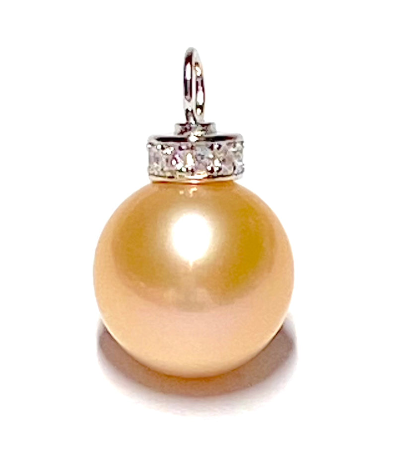 Stunning 12.1mm Edison Peach Gold Round Cultured 5A Luster Pearl Pendant