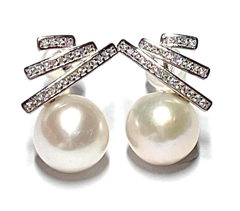 Charming White 9.2mm Round Edison Cultured Pearl Dangle Stud Earrings