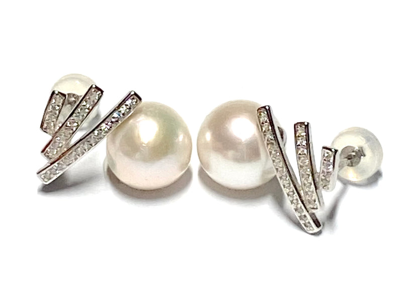 Charming White 9.2mm Round Edison Cultured Pearl Dangle Stud Earrings