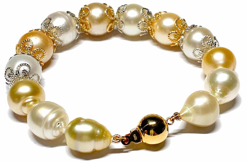Gorgeous 11 - 12mm Natural South Sea White Gold Pearl 7" Bracelet