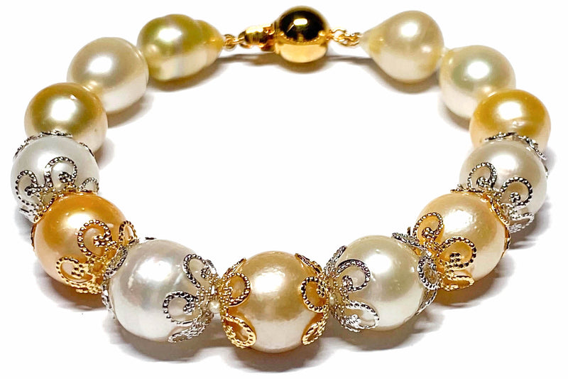 Gorgeous 11 - 12mm Natural South Sea White Gold Pearl 7" Bracelet