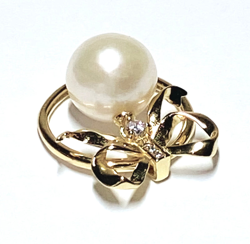 Handmade Natural White 11.4mm Edison Round Pearl Solid Ring Size 5
