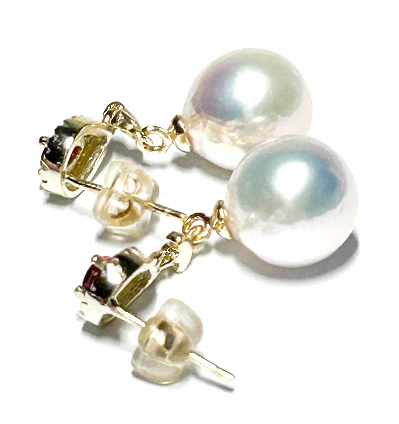 5A Luster 10mm White Round Edison Cultured Pearl Dangle Garnet Earrings