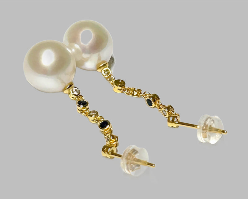 5A Luster 10.5 - 11mm Natural White Round Edison Pearl Dangle Earrings