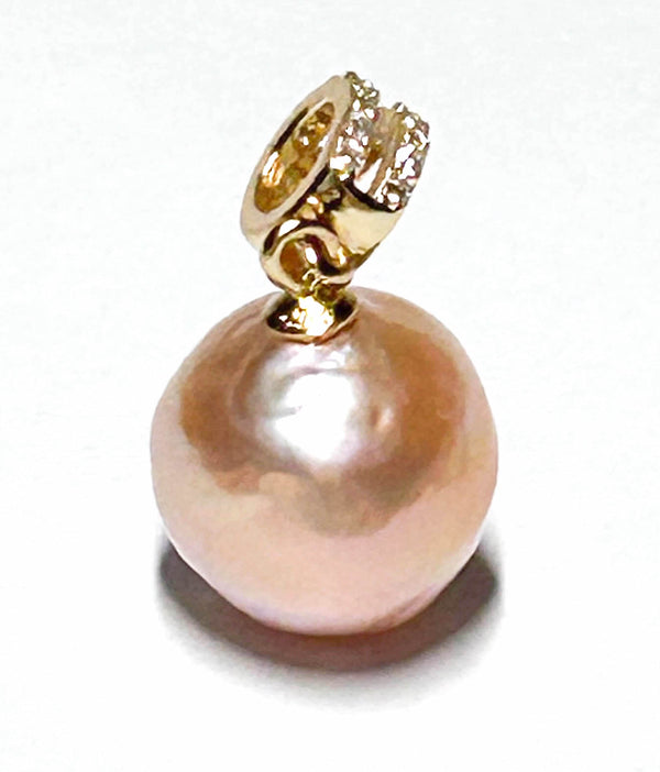 Handmade 11mm Edison Natural Peach Rose Pink Round Pearl Pendant