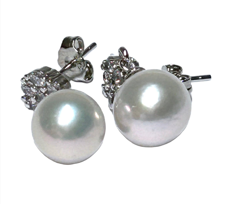 Genuine 9.5 x 10mm Indonesia South Sea White Oval Pearl Earrings