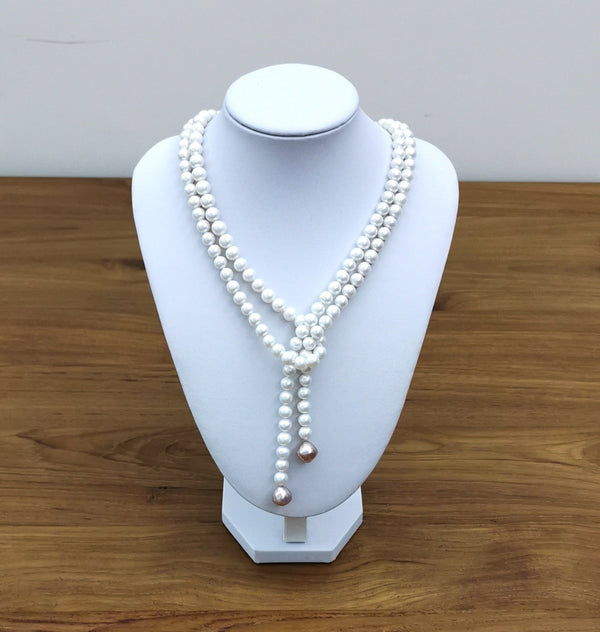 Stunning 42" Natural White & Purple Rose Round Edison Pearl Necklace