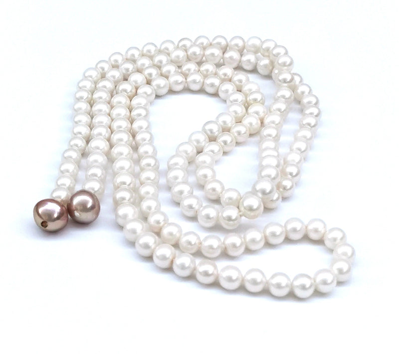 Stunning 42" Natural White & Purple Rose Round Edison Pearl Necklace