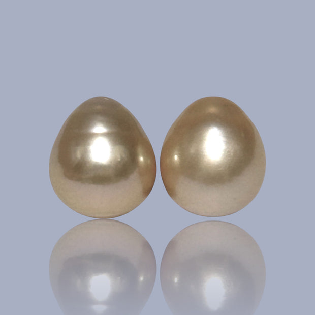 Huge A Pair 11.4 x 12.9mm Philippines South Sea Gold Loose Pearl