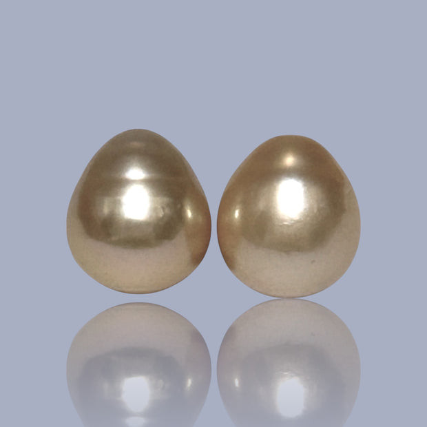 Huge A Pair 11.4 x 12.9mm Philippines South Sea Gold Loose Pearl