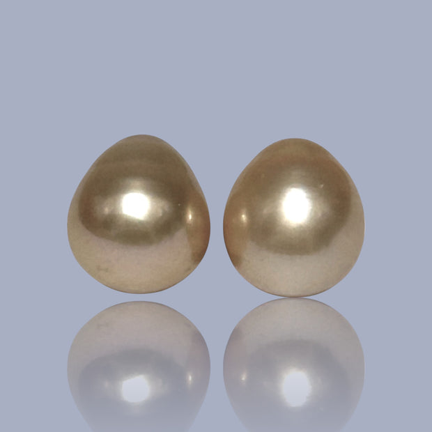 Huge A Pair 11.4 x 12.9mm Philippines South Sea Gold Loose Pearl