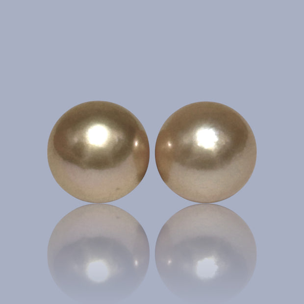 Huge A Pair 11.4 x 12.9mm Philippines South Sea Gold Loose Pearl