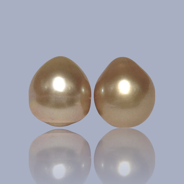 Giant A Pair 13.4 x 15mm 37.3 Carats Deep Gold South Sea Oval Pearl