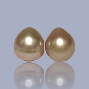 Giant A Pair 13.4 x 15mm 37.3 Carats Deep Gold South Sea Oval Pearl