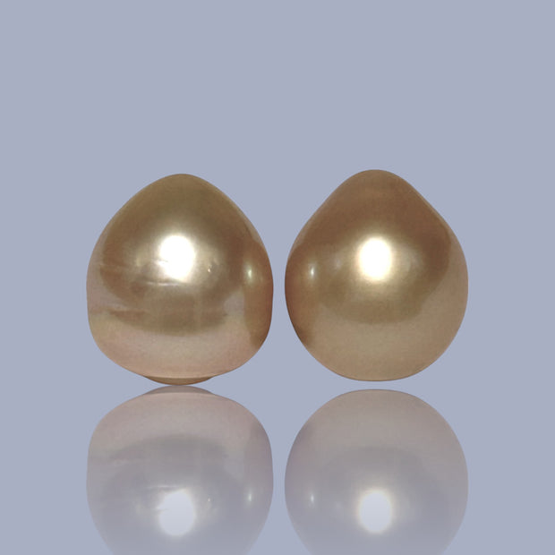 Giant A Pair 13.4 x 15mm 37.3 Carats Deep Gold South Sea Oval Pearl