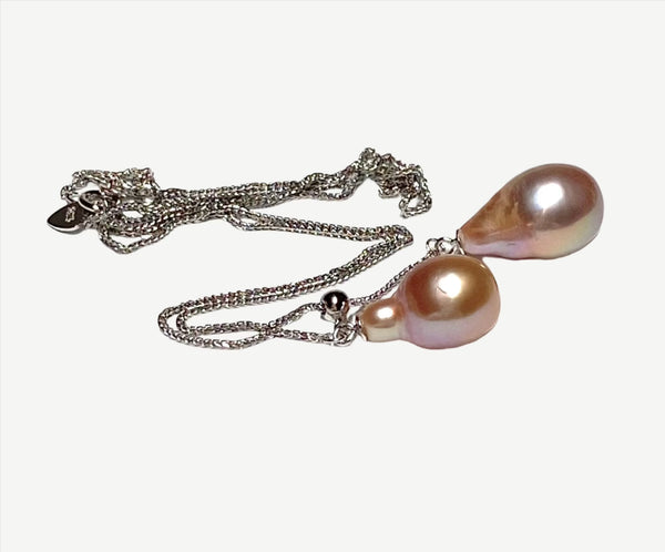 Baroque Natural Purple Rose Pink Keshi Double Pearls 16 - 19" Necklace